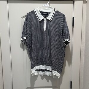 Bonobos Black and White Ribbed Zip Polo
